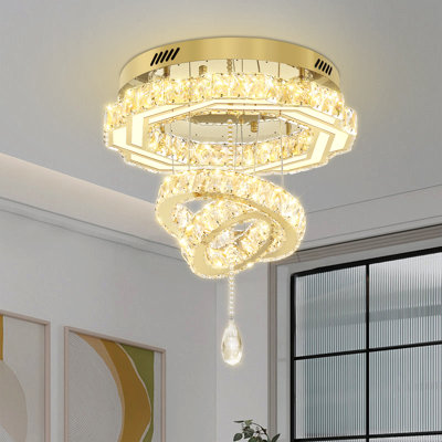 20" Gold Modern Crystal Chandeliers for Living Room Bedroom Flush Mount Ceiling Chandeliers Light Fixture 2700-6000k