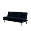 Futon 2 places convertible en lit en microfibre bleu marine contemporain, avec pied de soutien supplémentaire, élégant et adapté aux petits espaces.