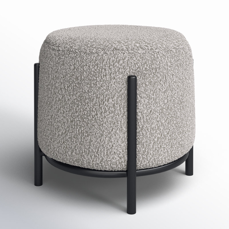 Gray Round Polyester Upholstered Iron Accent Stool