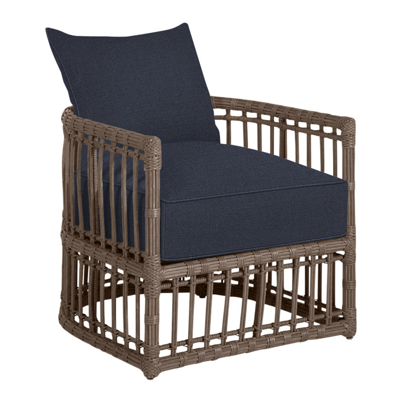 Newport Arm Chair with Cushions, Newport #66 Burlap, Welt, Linen Navy