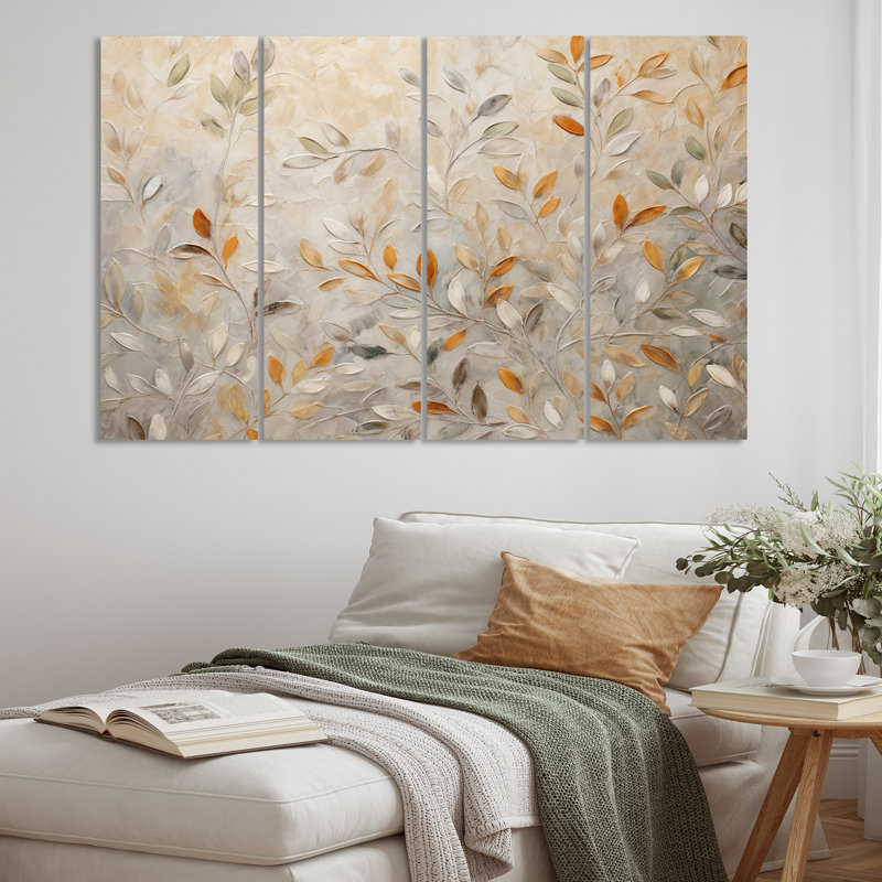 «Beige Botanical Impressions I», reproduction sur toile 4 pièces
