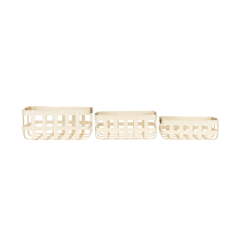 Ensemble de 3 paniers de cuisine Rebrilliant en métal blanc avec poignées en bois
