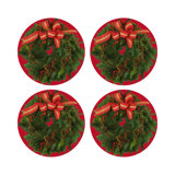 Christmas Wreath Vegan Leather Round Pebble Placemat