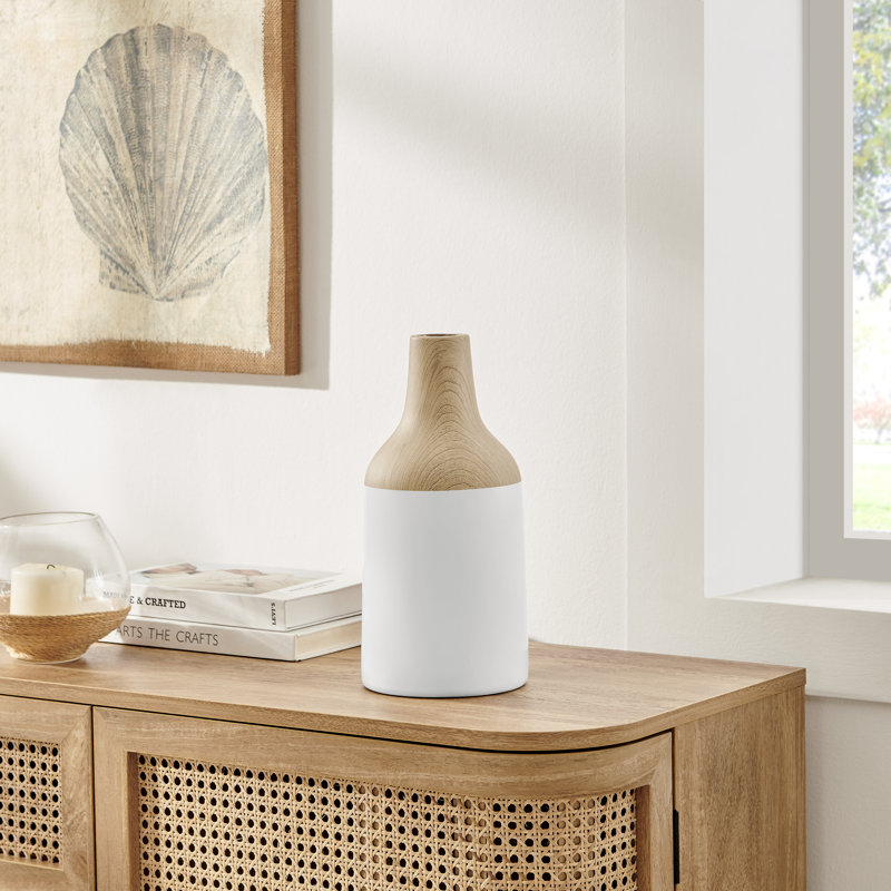 Prader Kanna Bottle Contemporary Two Tone Tabletop Vase - White And Beech