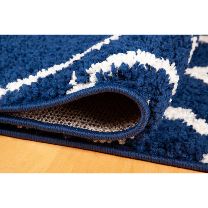 Tapis bleu à motif géométrique, Rectangle 3 pi 3 po x 5 pi