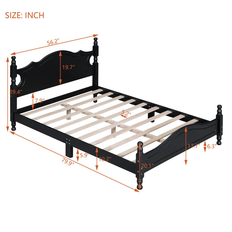 Wood Platform Bed Frame,Retro Style Platform Bed with Wooden Slat Support, Black, Full