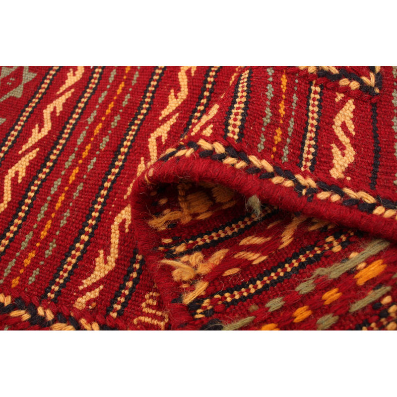 Tapis rouge foncé en laine tissé à plat