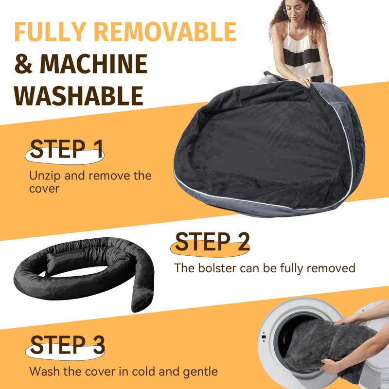 Large Gray Orthopedic Waterproof Dog Bed with Bolsters