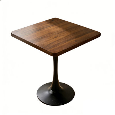 27.6 Inch, Mid Century Modern Square Table With Thickened Edge Tabletop  Metal Pedestal, Small Kitchen Bistro Table For Living Room, Cafe, Small Spac