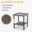 Table basse carrée d'extérieur avec plateau en verre noir et tablette de rangement en osier
