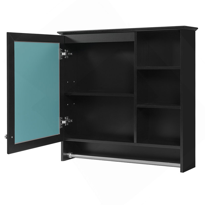 Armoire de rangement murale à miroir avec tablette réglable, charnières à fermeture en douceur pour la salle de bain, Noir