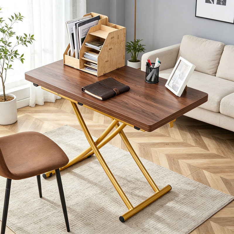Table élévatrice moderne avec pieds en métal, Brun