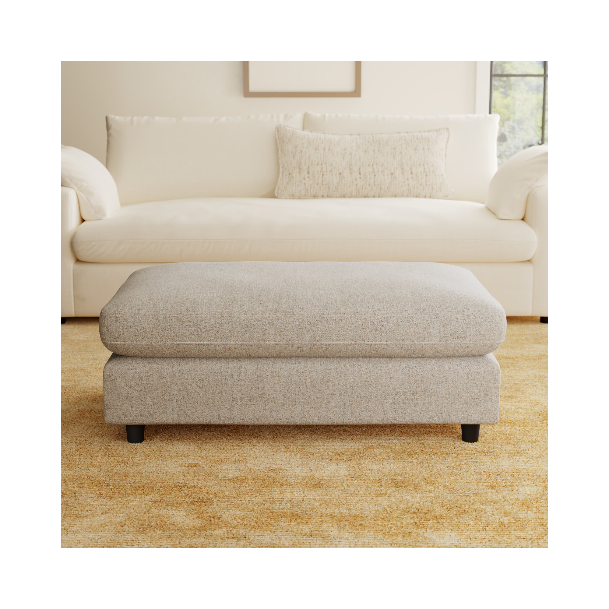 Fleetwood 45" Rectangle Upholstered Ottoman, Nathan Wheat Tweed