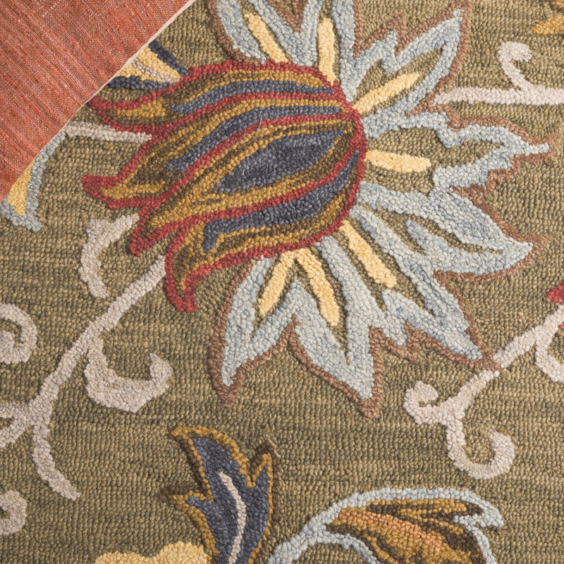 Blossom Hand Tufted Wool Cotton Floral Rug in Red/Green, Round 8'