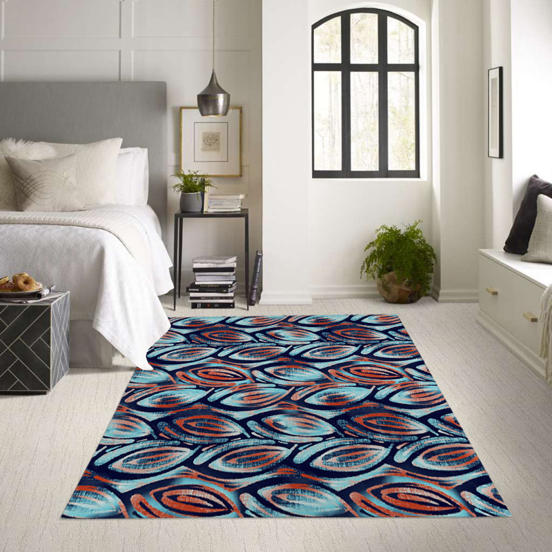 Tapis intérieur / extérieur en polyester tissé à la machine rectangulaire bleu / rouge, Rectangle 2 pi x 3 pi