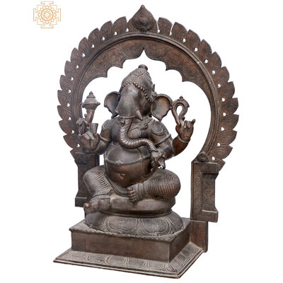 25" Bhagawan Ganesha Panchaloha Bronze Statue – Handmade Madhuchista Vidhana Lost-Wax Indian Lord Ganpati Idol for Spiritual Home Décor