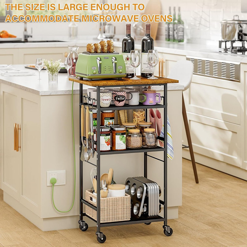 Rolling Kitchen Microwave Cart, 4 Tier Microwave Table Stand Wit...