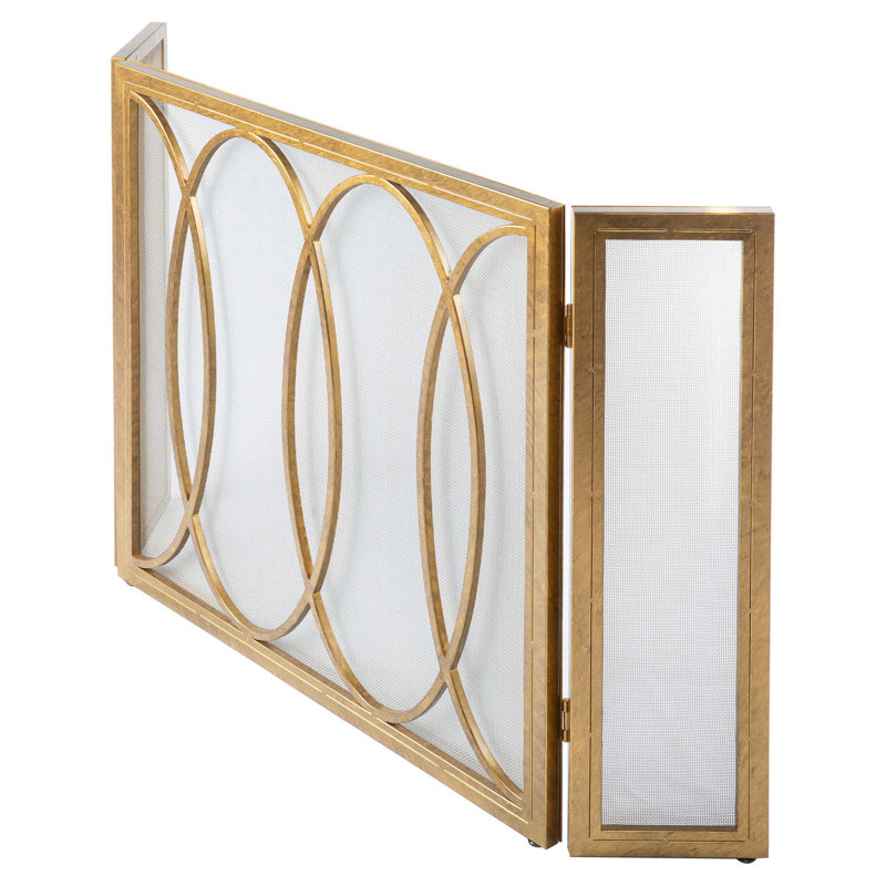 Parisian 3 Panel Iron Fireplace Screen, Royal Gold