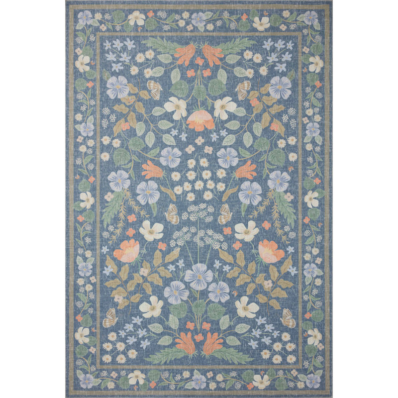 Rifle Paper Co. x Loloi Cotswolds COT-03 Willow Indigo Rug, Square 1'6"