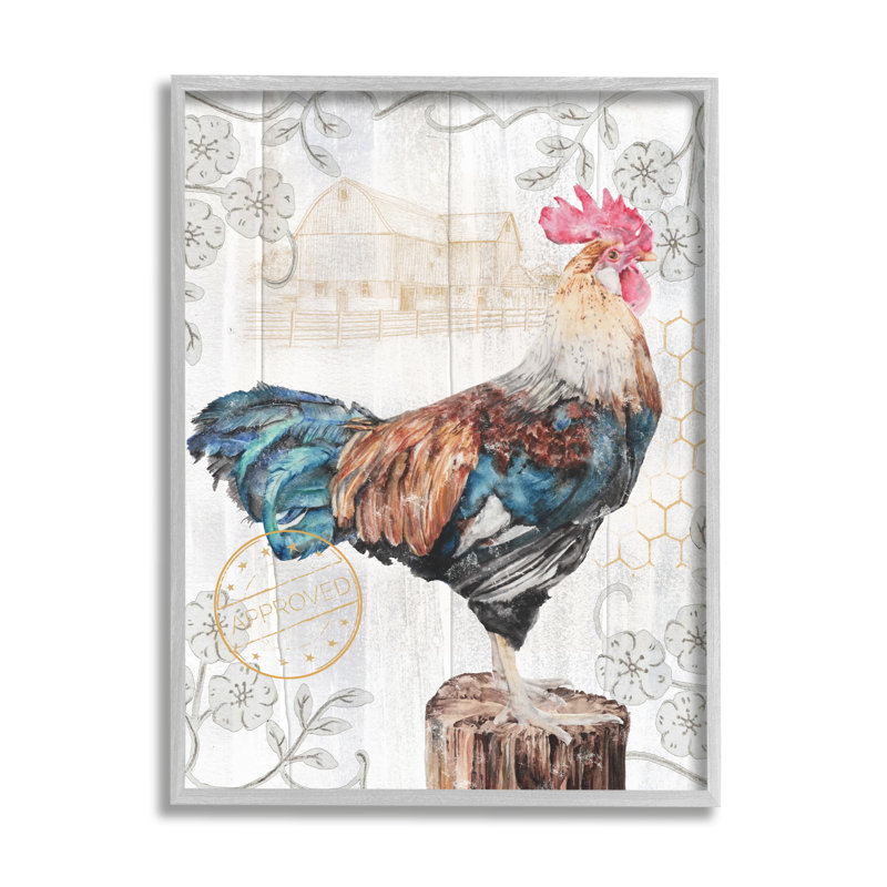 Coq avec motif rétro par Levison Design Print, Estampe numérique Farmhouse, H 14 po x l 11 po x P 1,5 po