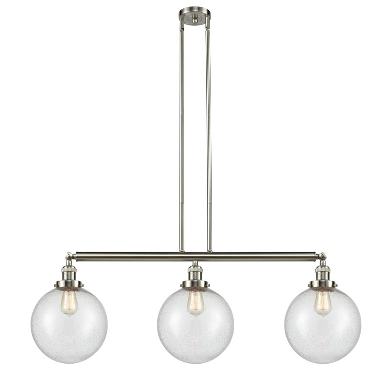 Luminaire suspendu linéaire à 3 lumières pour îlot de cuisine Lehmann, Grainé, Nickel satiné brossé, DEL