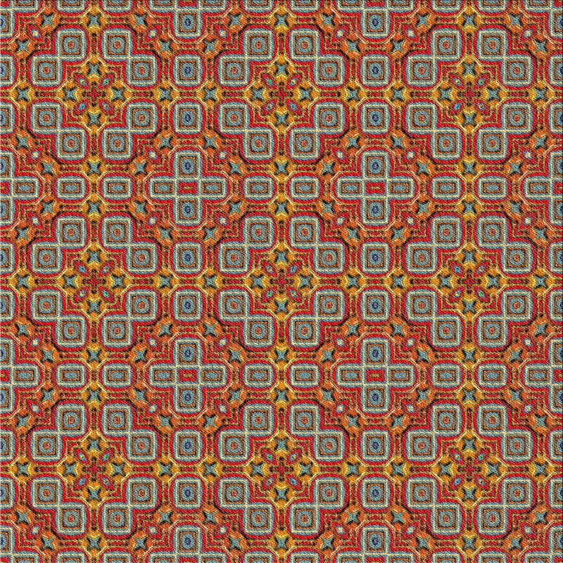 Tapis rouge / bleu à motif géométrique Clayford, Carré 7 pi