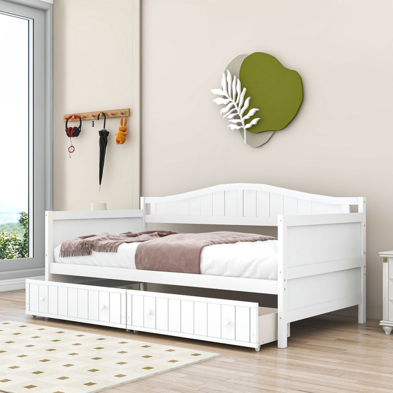 Twin Size Wood Daybed with Two Drawers, White
