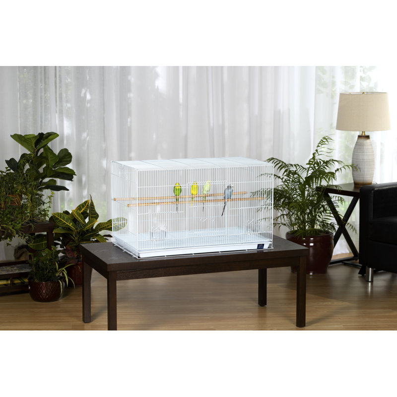 White Metal Flight Bird Cage with Wooden Perches