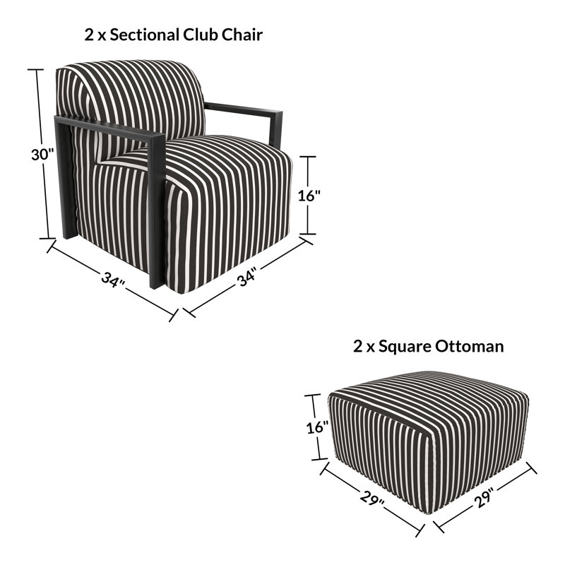 Ensemble de patio 4 pièces en aluminium à structure ouverte comprenant une chaise et un repose-pieds rembourrés avec coussins Sunbrella