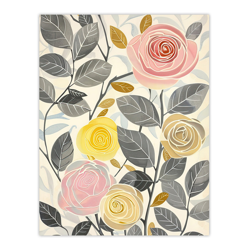 Rose Flowers Grey Bright Design Wall Art Print