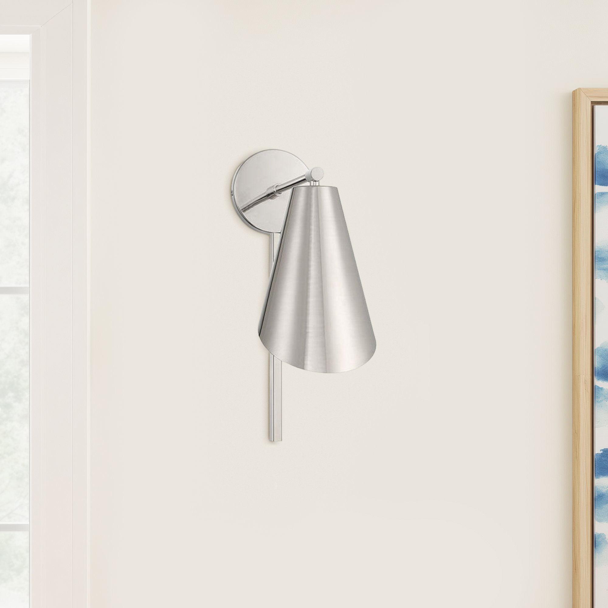 Single Light Dimmable Armed Sconce, Polished Nickel