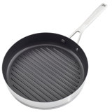 KitchenAid 3-Ply Base Stainless Steel Nonstick Induction Stovetop Round Grill Pan, 10.25 Inch - Brushed Stainless Steel