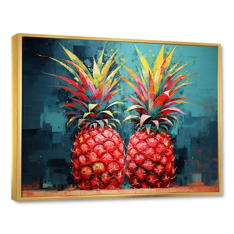 «Sunny Pop Pineapple Serenade - Pineapples», reproduction d'art sur toile, Cadre flottant doré, H 16 po x l 32 po x P 1 po