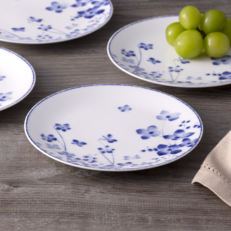 Ensemble de 4 assiettes à pain / beurre / amuse-gueules Noritake Bloomington Road, bleu, 6 1/4 po