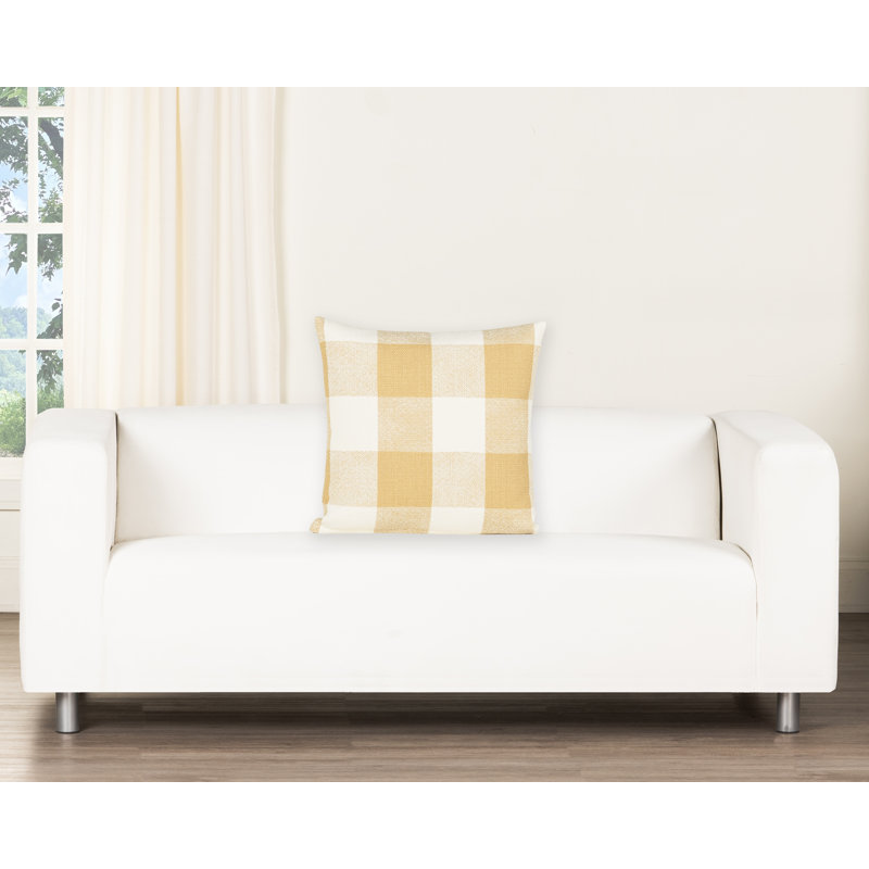Coussin Birch Lane Cleveland, Polyester, Jaune à carreaux, Carré 26 po