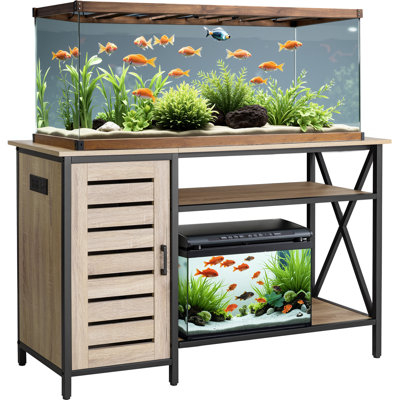 Support d'aquarium avec douille intégrée et rangement en bois, aquarium / meuble télé avec tablettes réglables