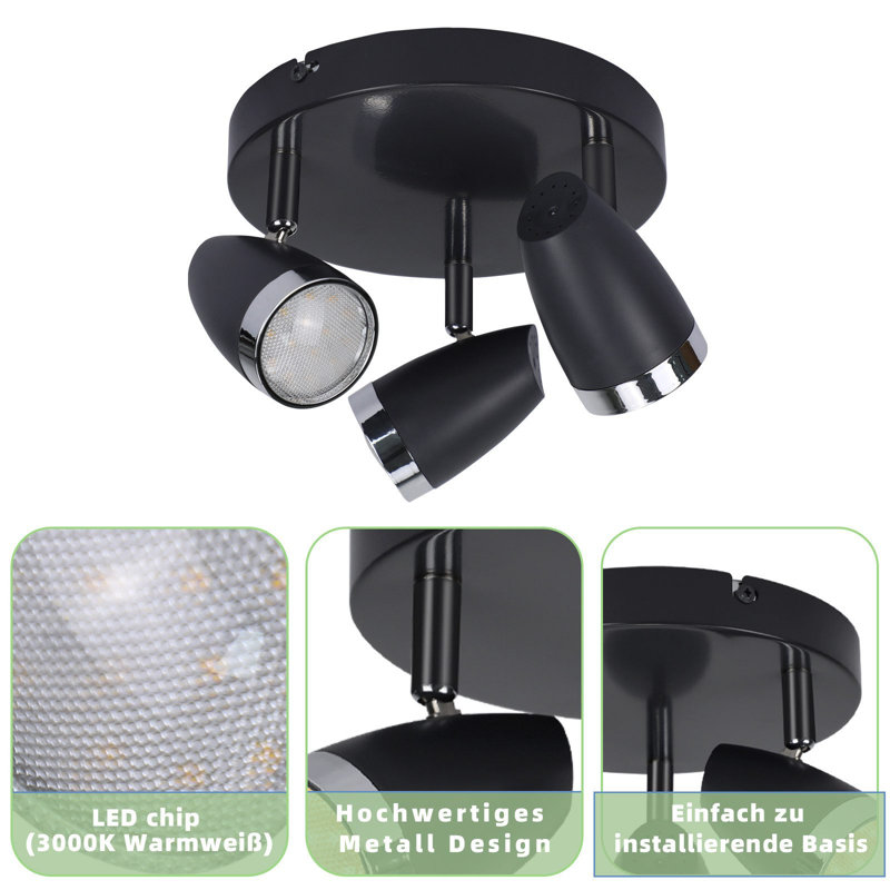 LED ceiling spotlight 3 flame modern 4W warm white 3000K, Black