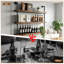Casier à vin mural en métal de 100 cm (39,4 po) avec bandes DEL et porte-verres | Étagère de bar industrielle à 3 niveaux en métal pour cuisine, bar, salle à manger (noir, 100 cm/39,4 po)