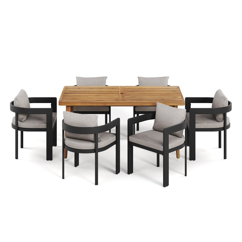 Salvador Patio 7-Piece Modern Aluminum Dining Set, Beige