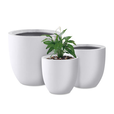 3-Piece Round Concrete Indoor/Outdoor Pot Planter Set