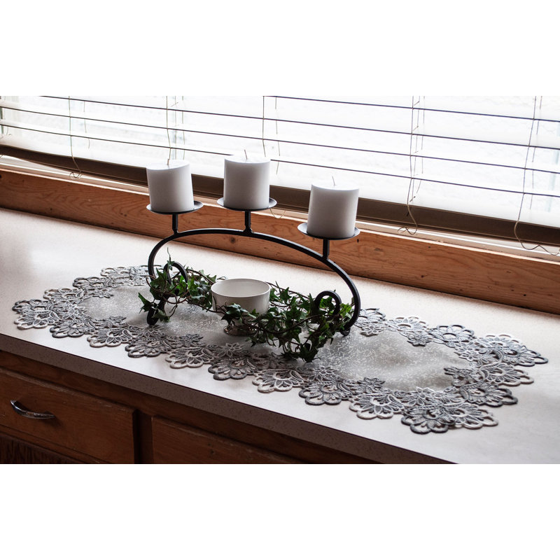 Icenhour Sliver Lace Table Runner, 36" x 16"