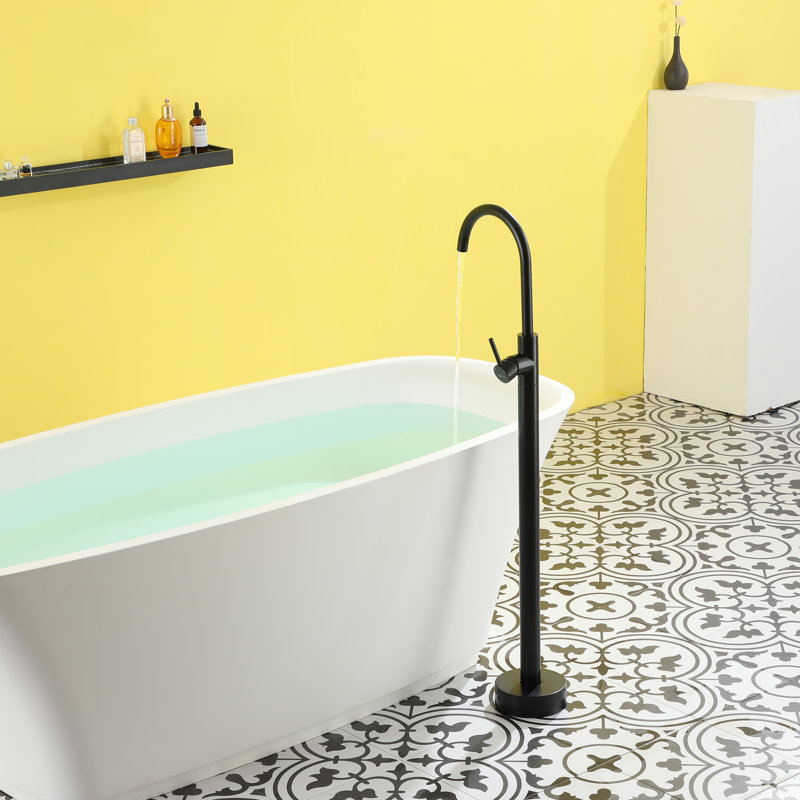 Robinet de baignoire autoportant monocommande à fixation au sol, Noir mat