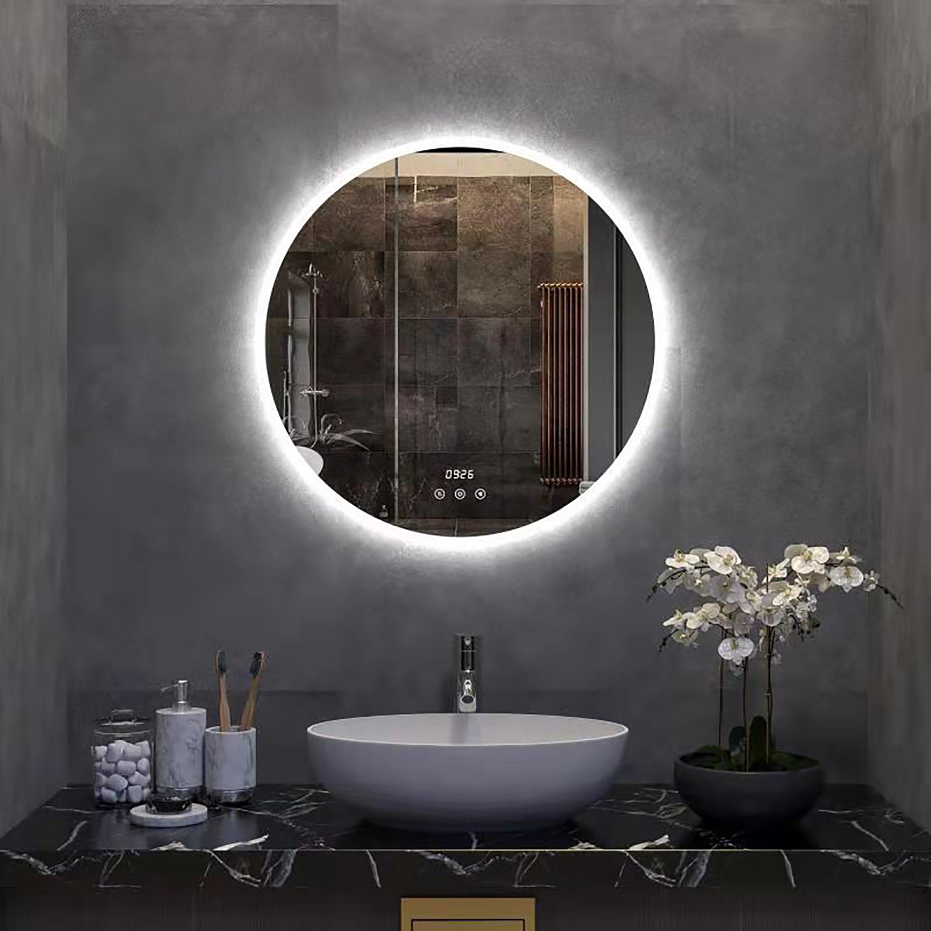 ELLAI 28 Inch Large Modern LED Round Bathroom Vanity Mirror, Anti-Fog ...