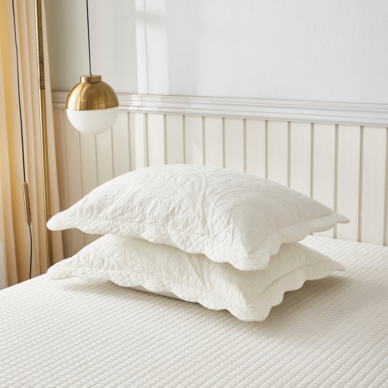 2 taies décoratives 100% coton matelassées, housses décoratives, Standard, Blanc brillant