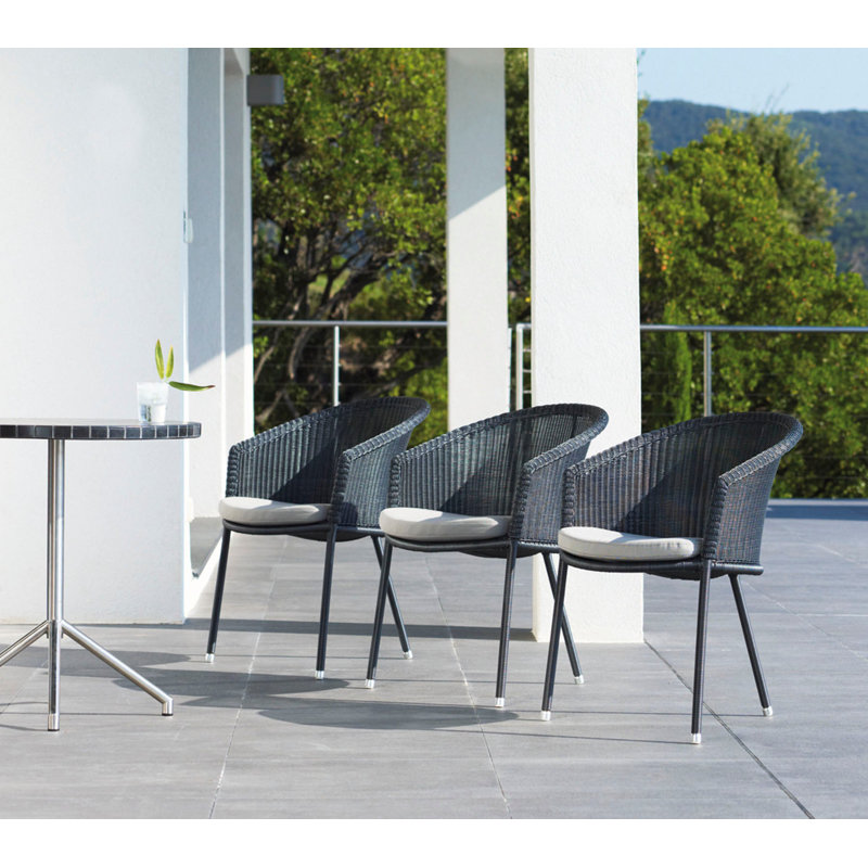 Trinity Patio Dining Armchair with Gray/White/Light Gray Cushion, White Sunbrella®