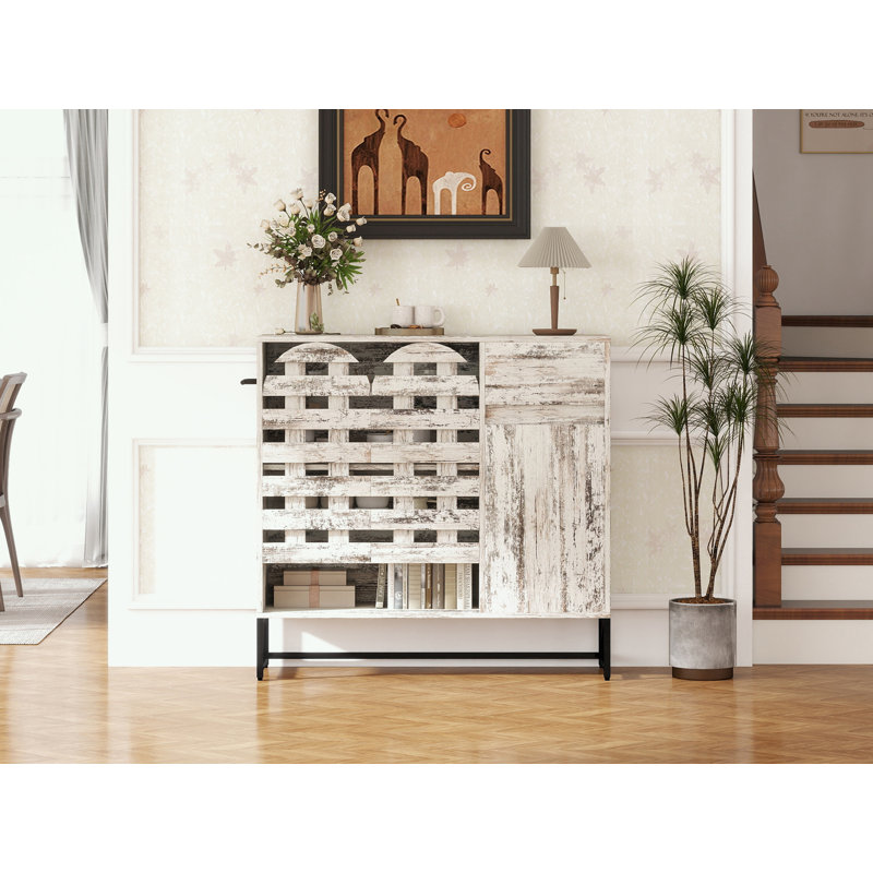 Accent Cabinet with three doors and one drawer, Rustic White