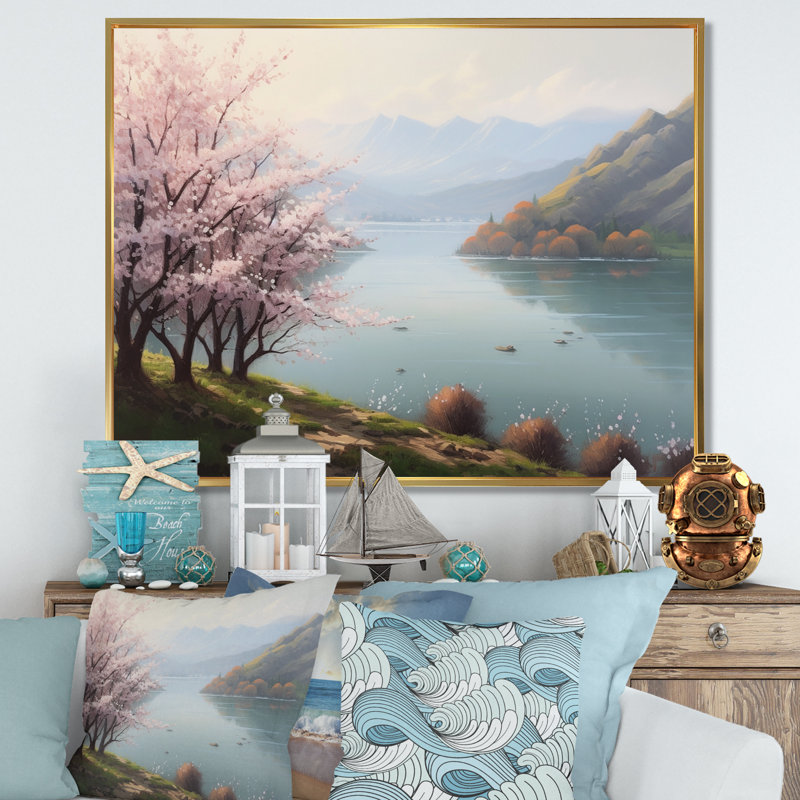 «Kerolos Cherry Blossom Trees» par The Water V sur toile, H 30 po x l 40 po x P 1,5 po, Cadre flottant doré