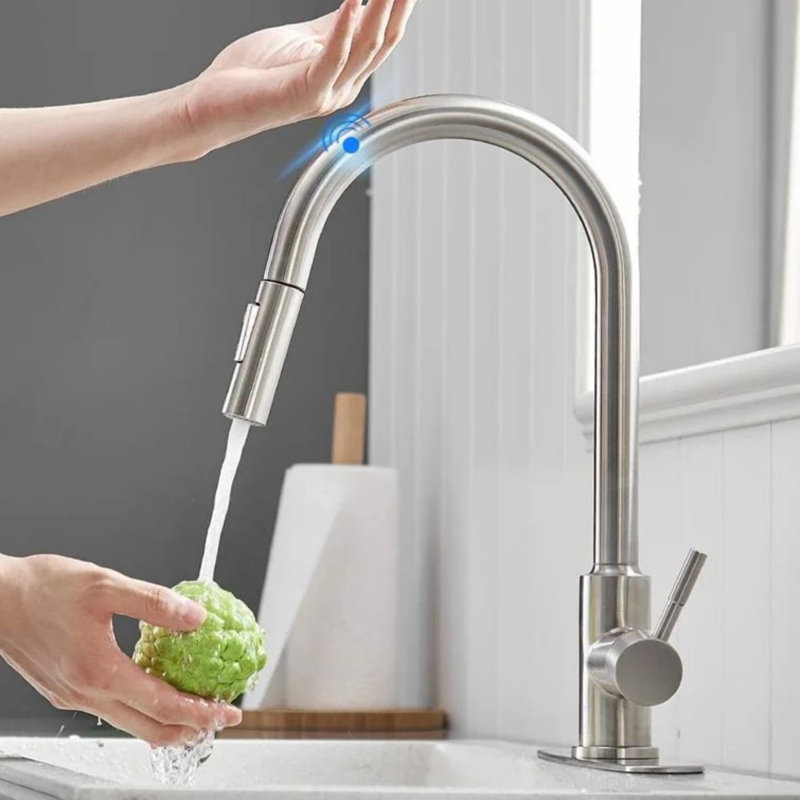 Robinet de cuisine à poignée simple rétractable, Argent