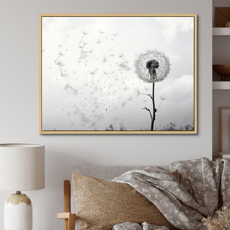 «Minimalims Dandelion Natures Fragility I», art mural sur toile pissenlit, Natural Floater Framed, 30" H x 40" W