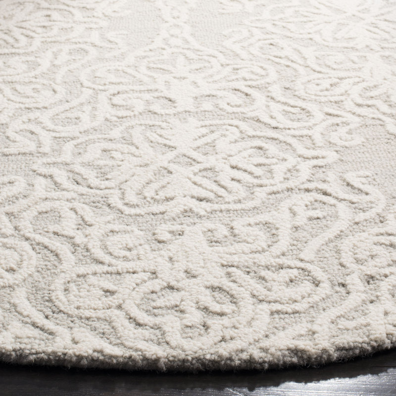 Davyan Hand Tufted Wool Damask Rug, Round 6'